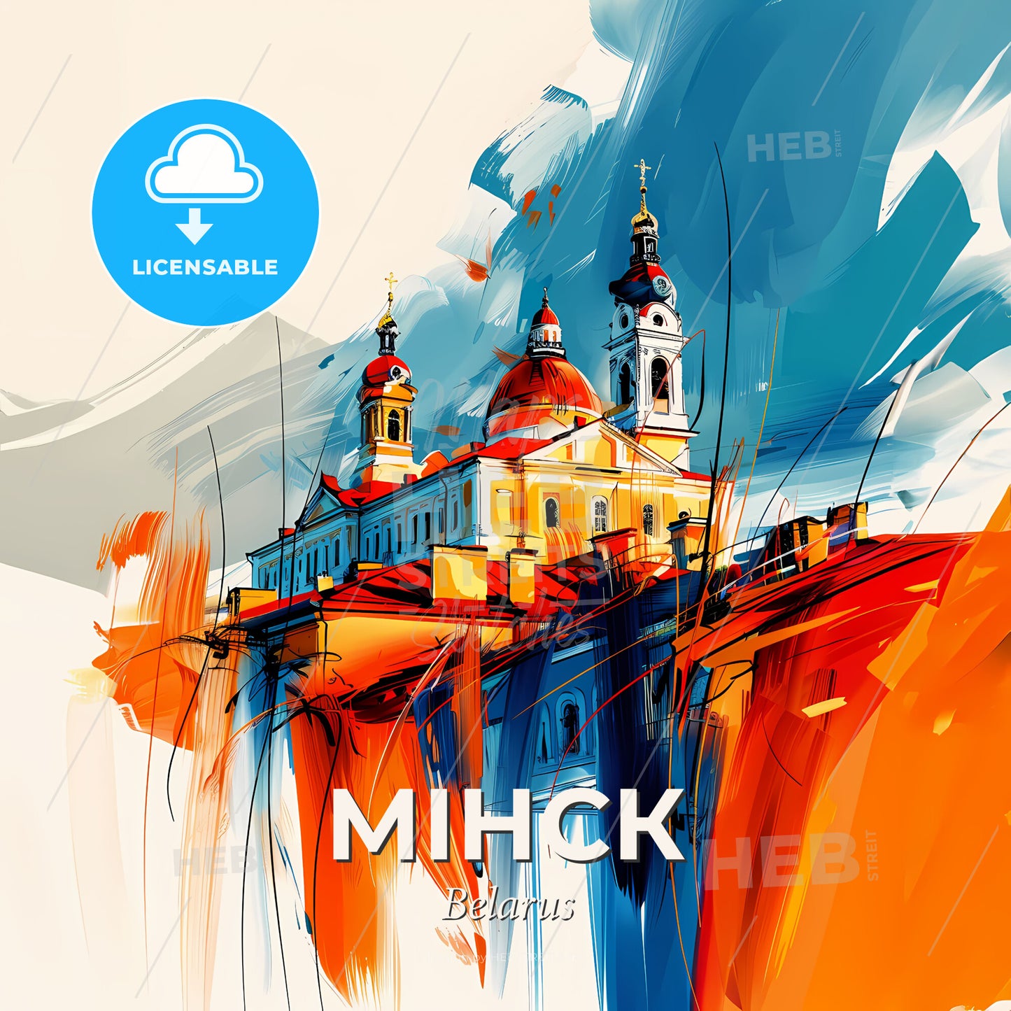 Vibrant Мінск, Belarus - A Painting Of A Building With Towers And Domes - Square format print template