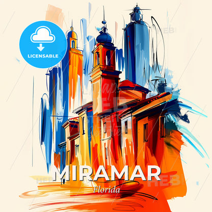 Vibrant Miramar, Florida - A Colorful Painting Of Buildings - Square format print template
