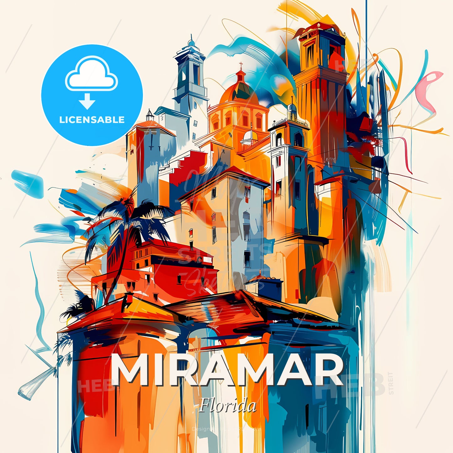 Vibrant Miramar, Florida - A Painting Of A City - Square format print template