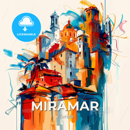 Vibrant Miramar, Florida - A Painting Of A City - Square format print template