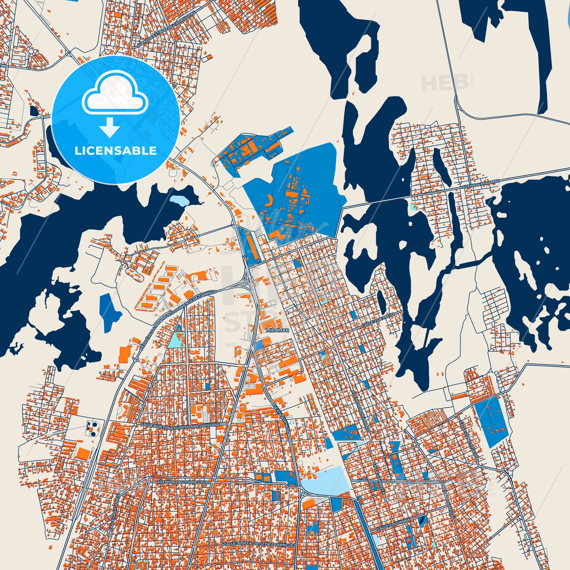 Colorful Miramar Street Map with Labels and Buildings
