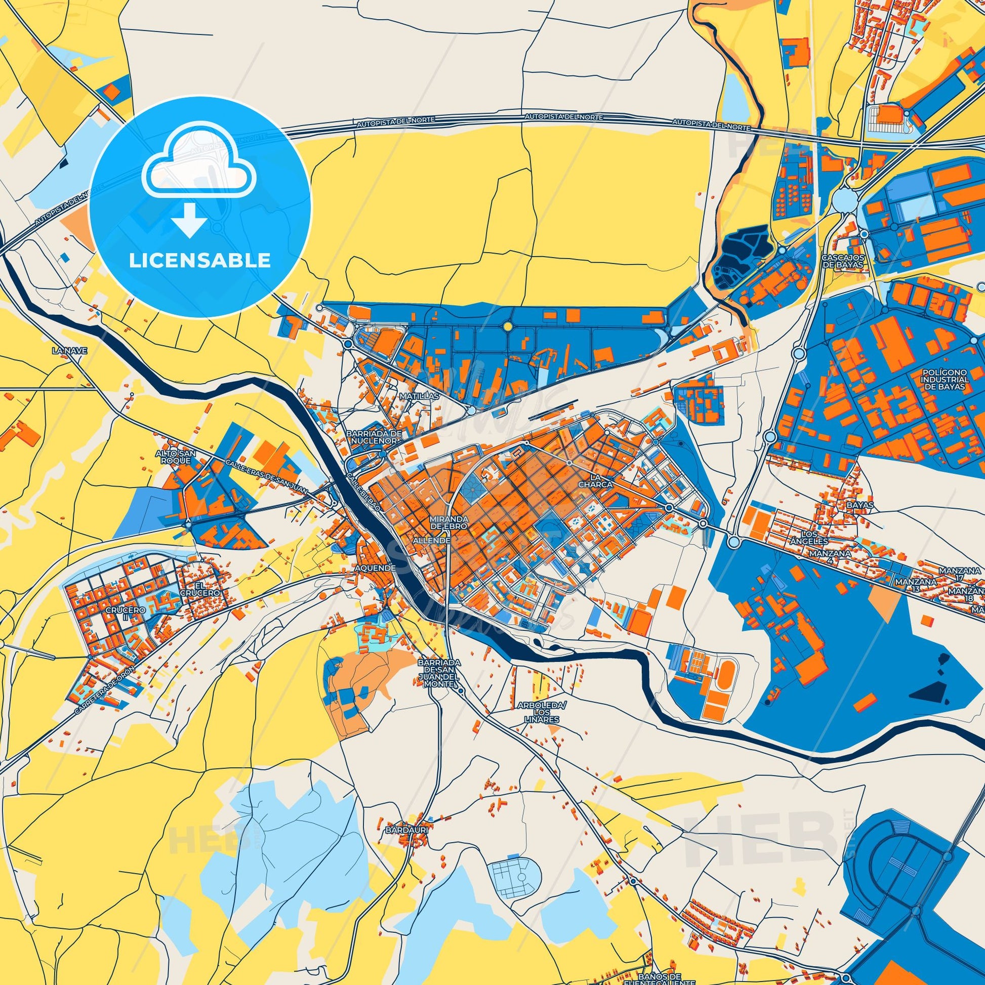 Colorful Miranda de Ebro Street Map with Labels and Buildings