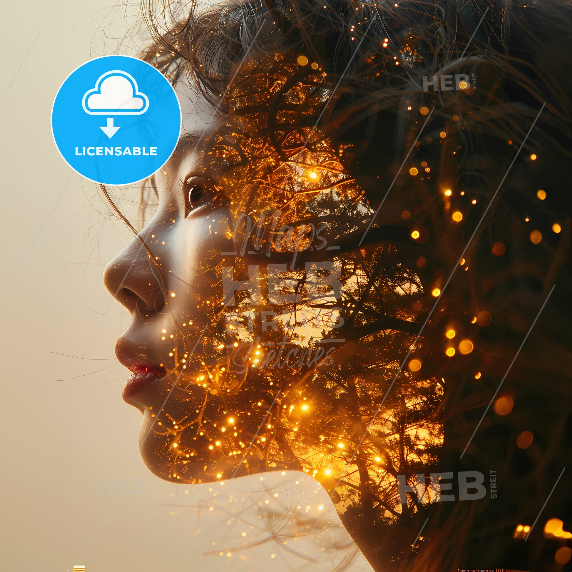 Mirth and Earth: The Joy of Nature - A womans face with a tree and lights