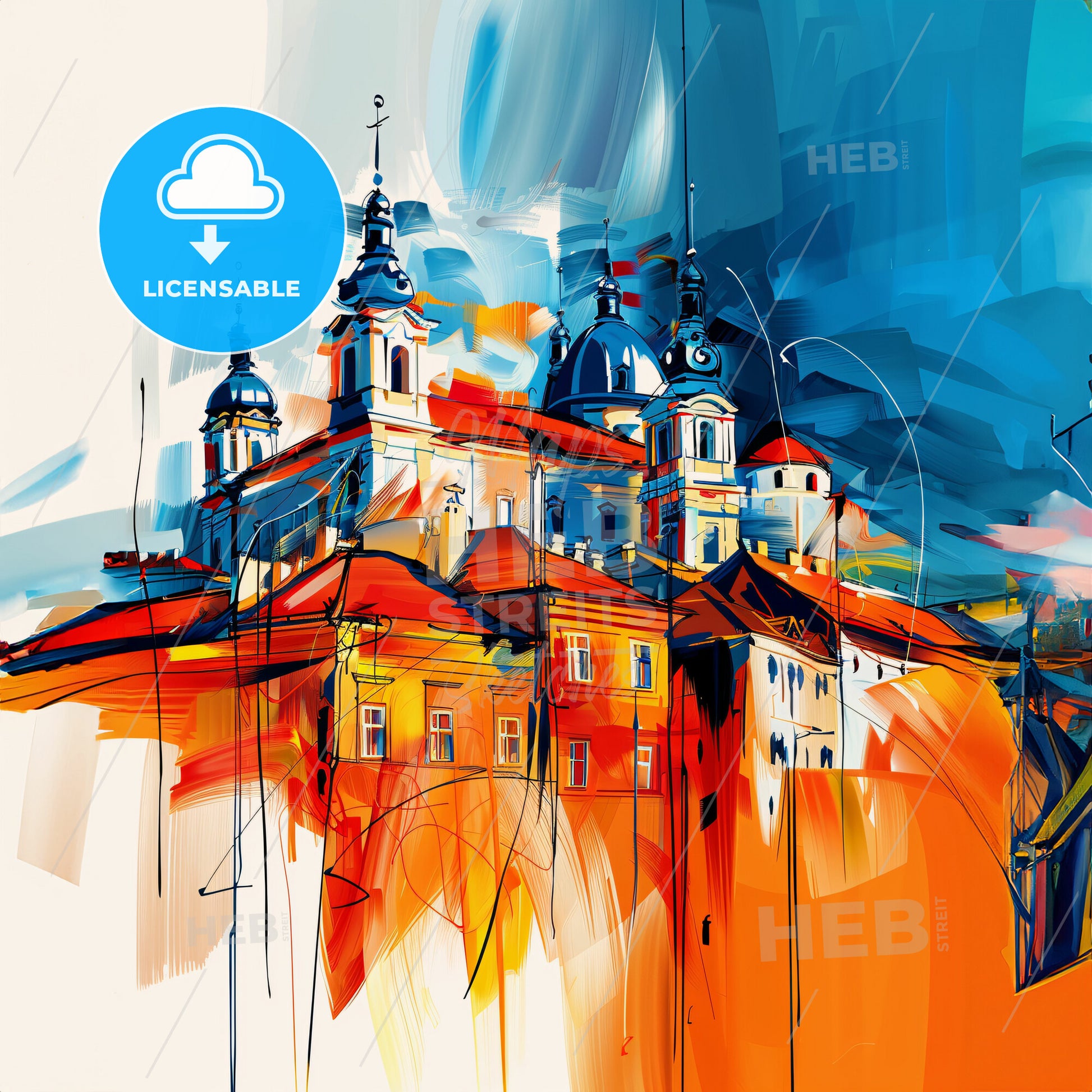 Vibrant Miskolc, Hungary - A Painting Of A Building With A Red Roof