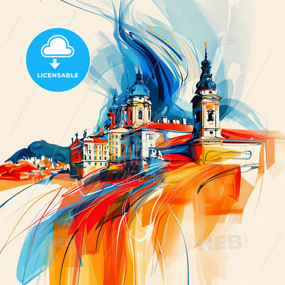 Vibrant Miskolc, Hungary - A Painting Of A Building With Towers And Steeples