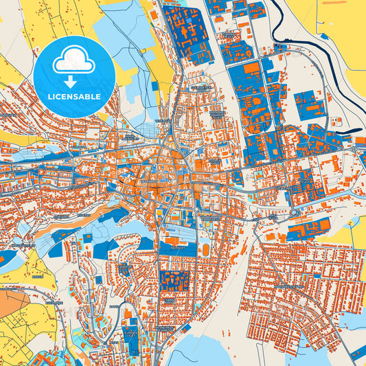 Colorful Miskolc Street Map with Labels and Buildings