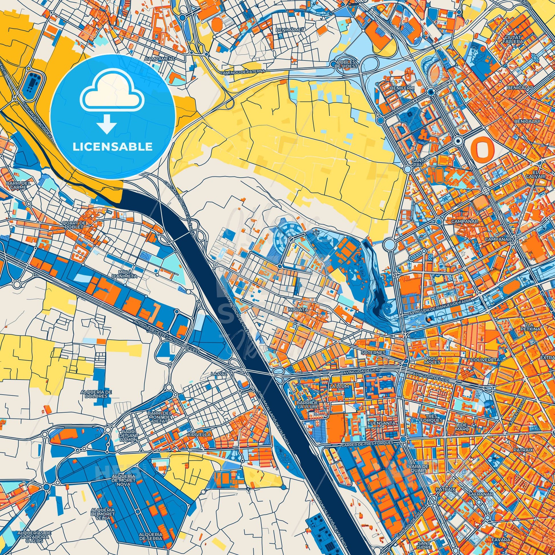 Colorful Mislata Street Map with Labels and Buildings