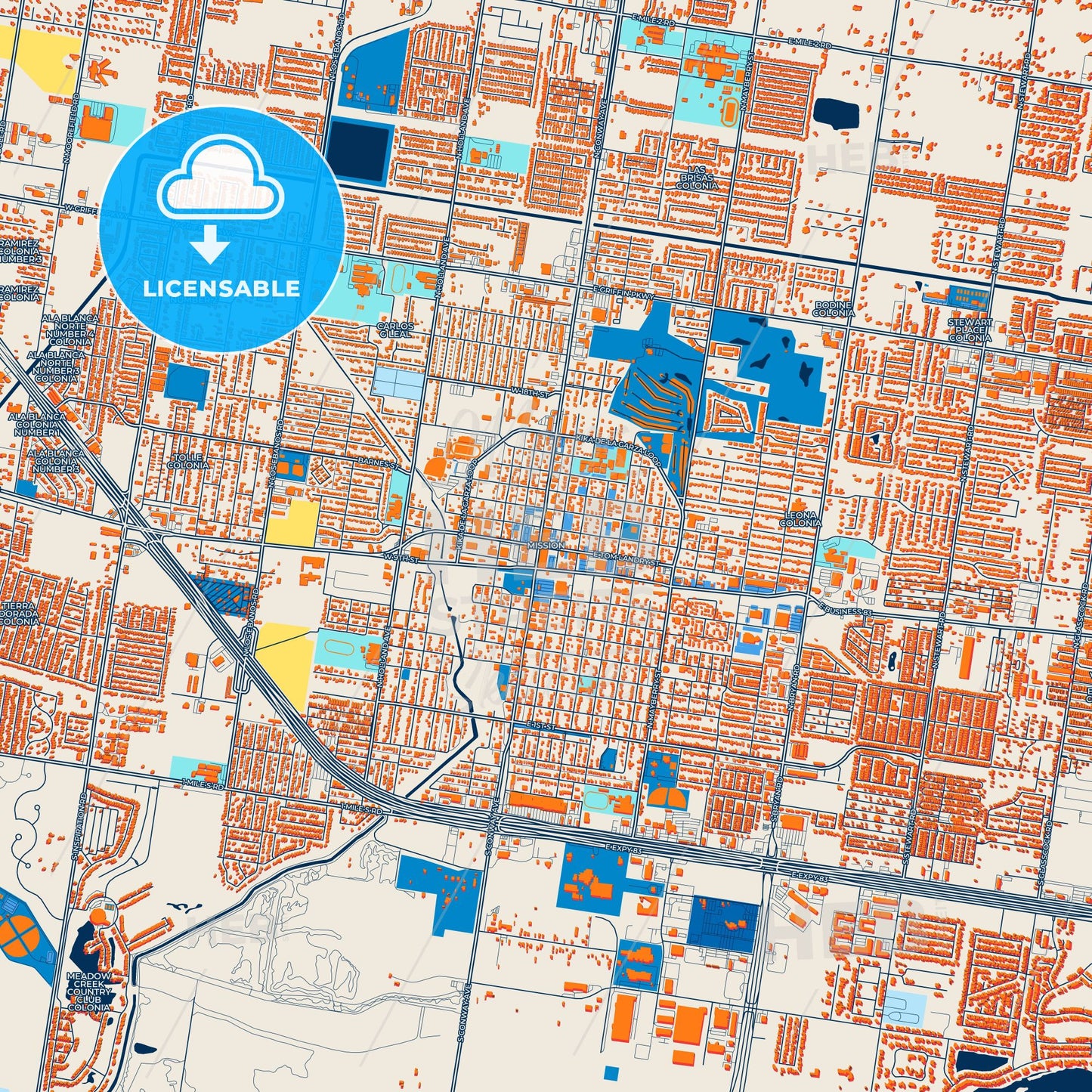 Colorful Mission Street Map with Labels and Buildings