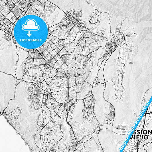 Mission Viejo, California light map with streetnames, citynames and districts