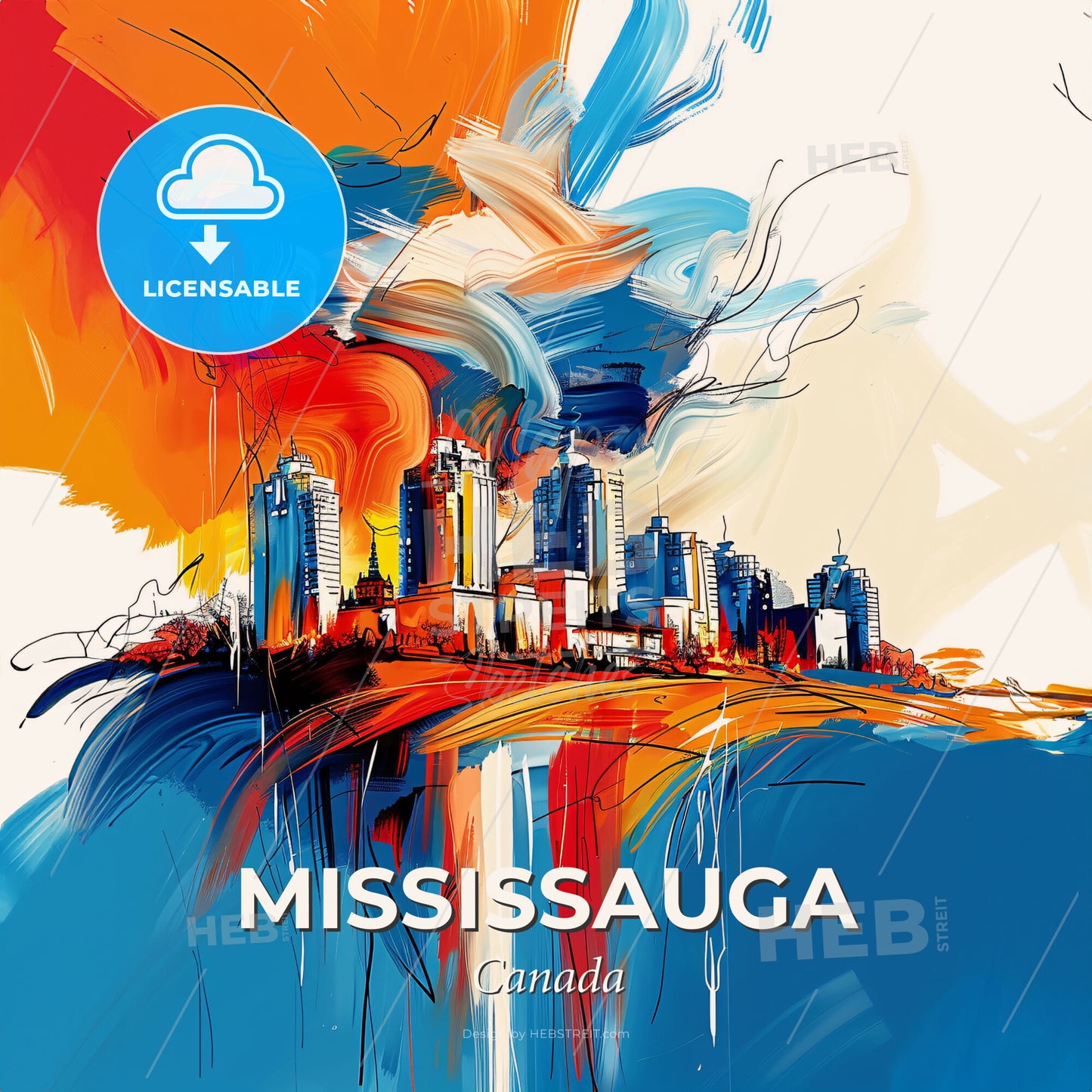 Vibrant Mississauga, Canada - A Colorful Painting Of A City - Square format print template
