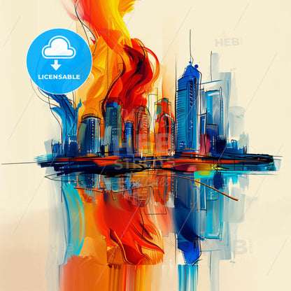 Vibrant Mississauga, Canada - A Painting Of A City On Fire