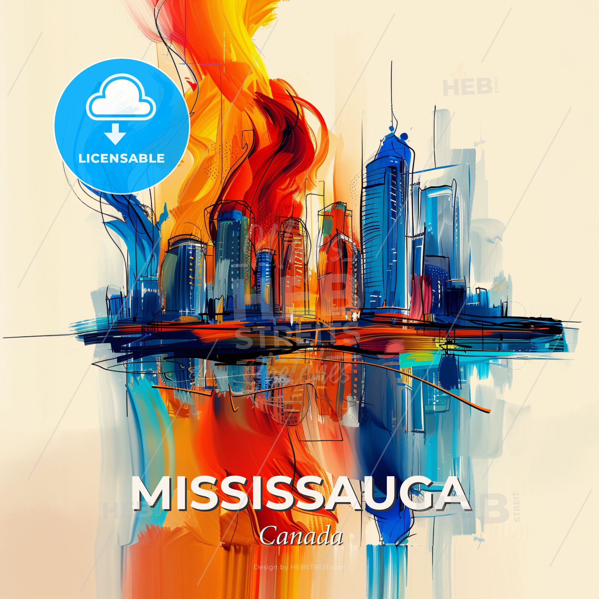 Vibrant Mississauga, Canada - A Painting Of A City On Fire - Square format print template