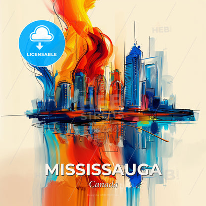 Vibrant Mississauga, Canada - A Painting Of A City On Fire - Square format print template