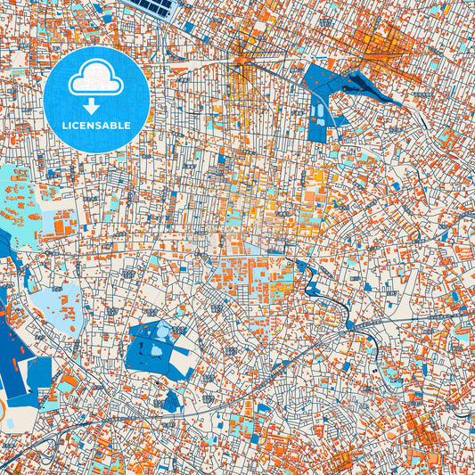 Colorful Mitaka Street Map with Labels and Buildings