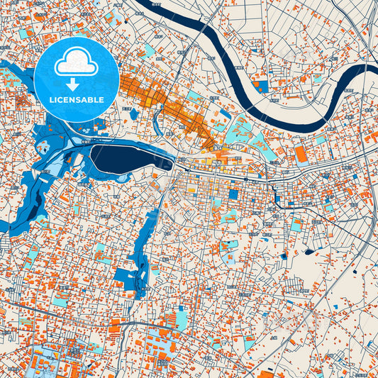 Colorful Mito Street Map with Labels and Buildings