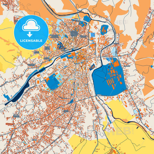 Colorful Mitrovicë / Kosovska Mitrovica Street Map with Labels and Buildings
