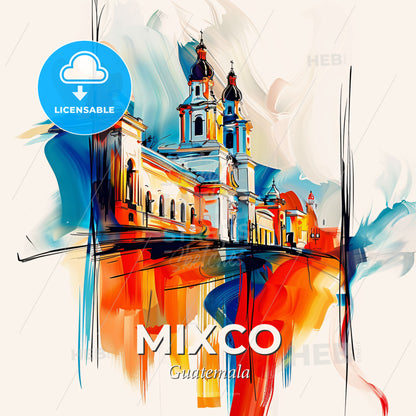 Vibrant Mixco, Guatemala - A Painting Of A Building - Square format print template