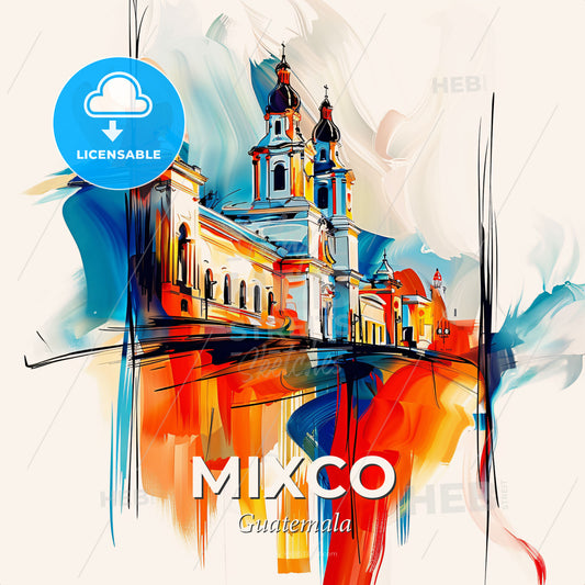 Vibrant Mixco, Guatemala - A Painting Of A Building - Square format print template