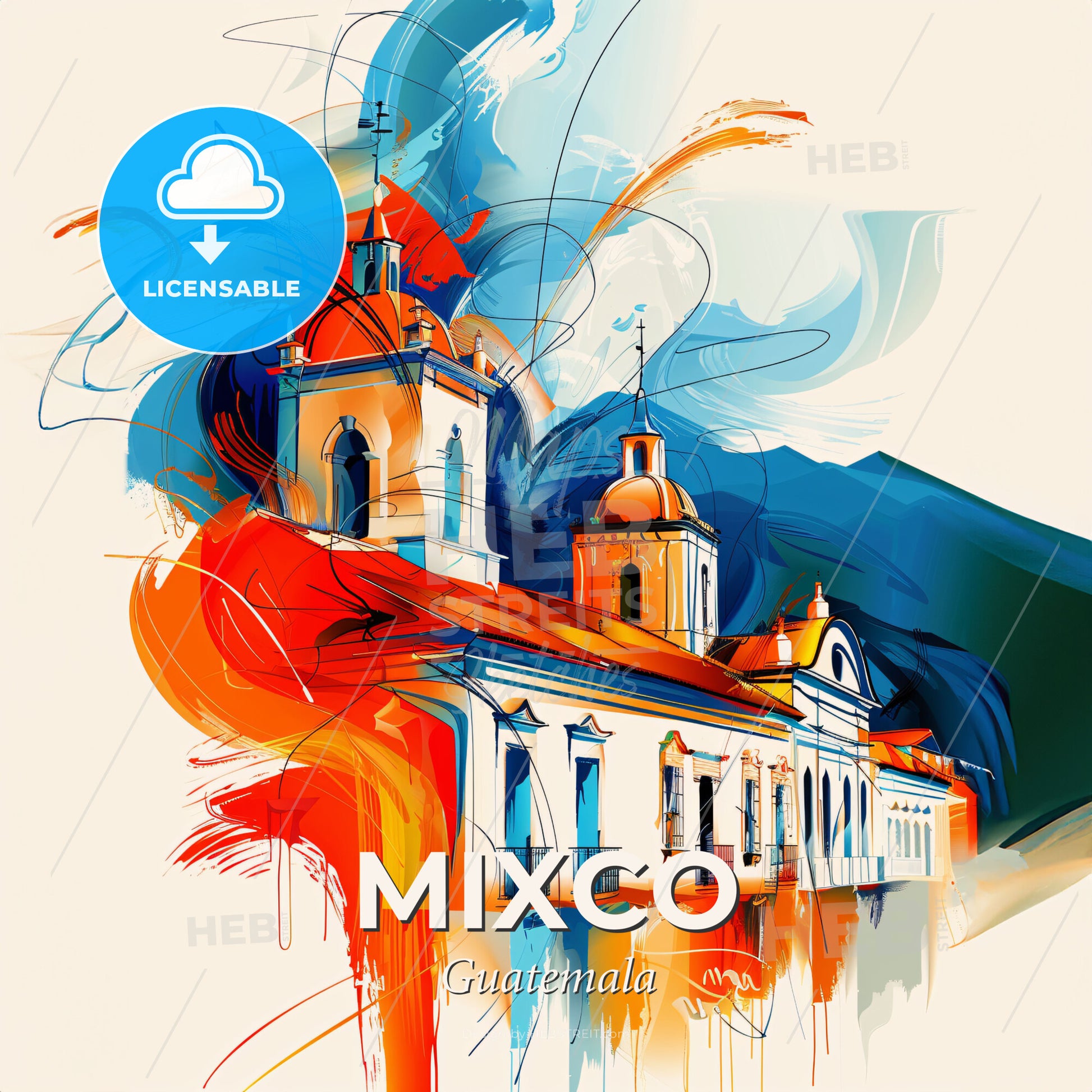 Vibrant Mixco, Guatemala - A Painting Of A Building With Colorful Paint - Square format print template
