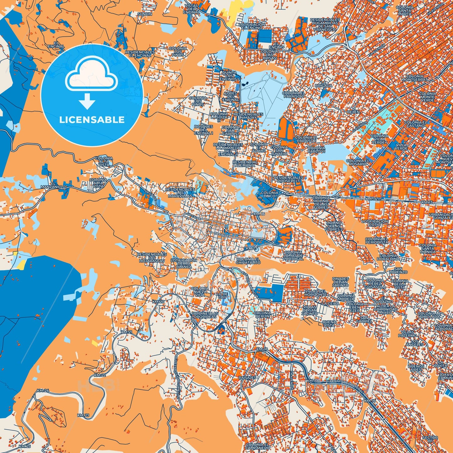 Colorful Mixco Street Map with Labels and Buildings