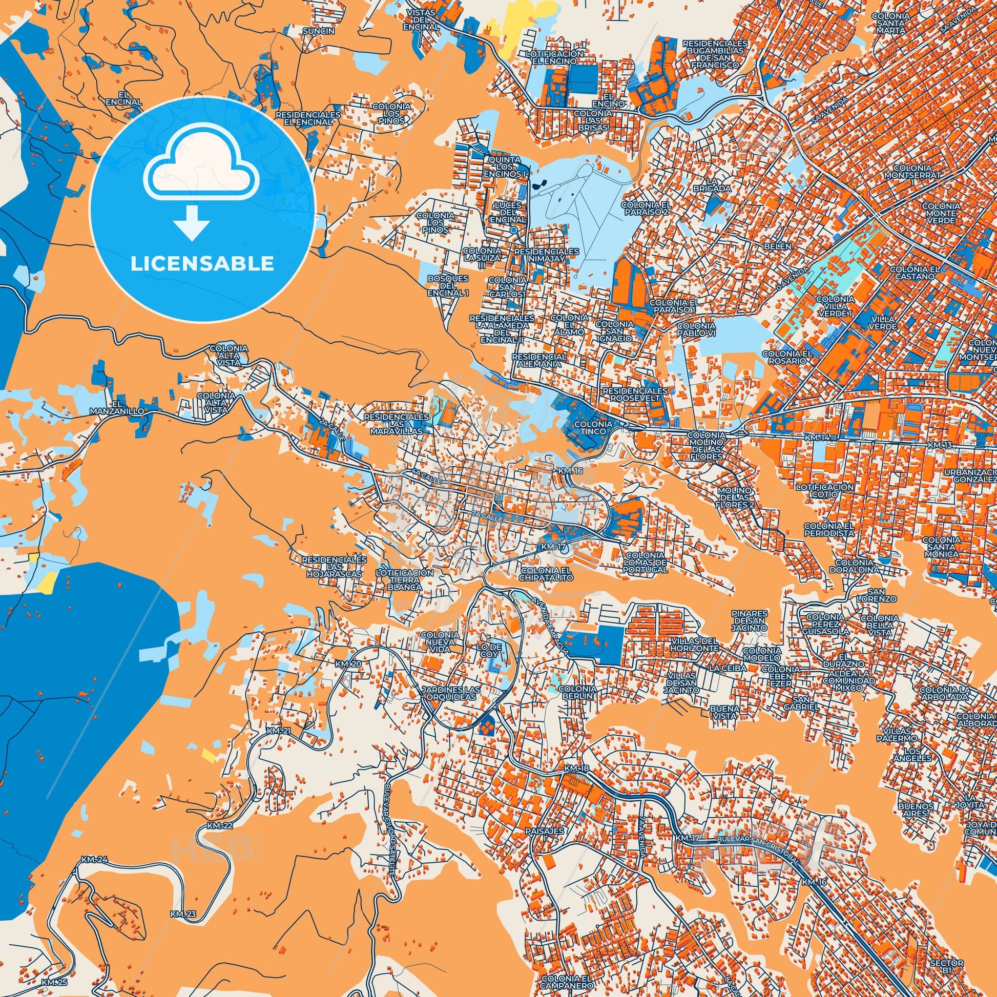 Colorful Mixco Street Map with Labels and Buildings
