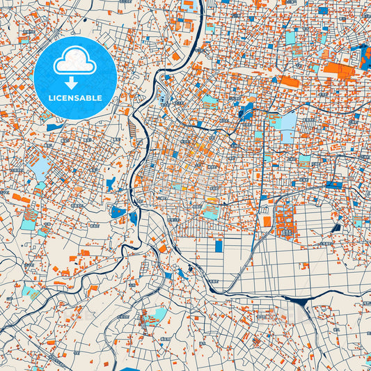 Colorful Miyakonojō Street Map with Labels and Buildings