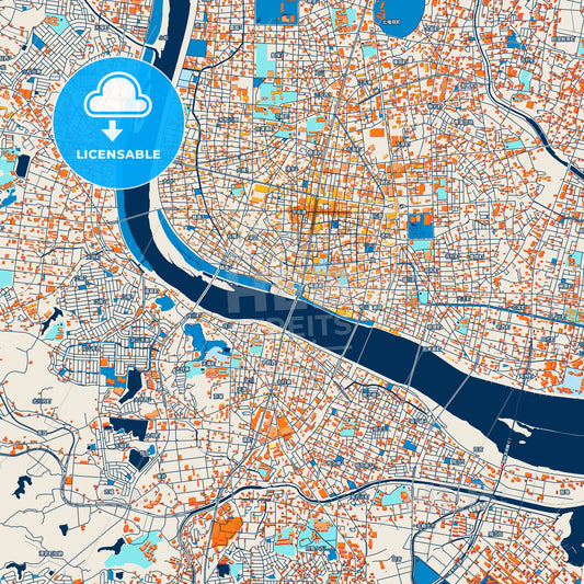Colorful Miyazaki Street Map with Labels and Buildings