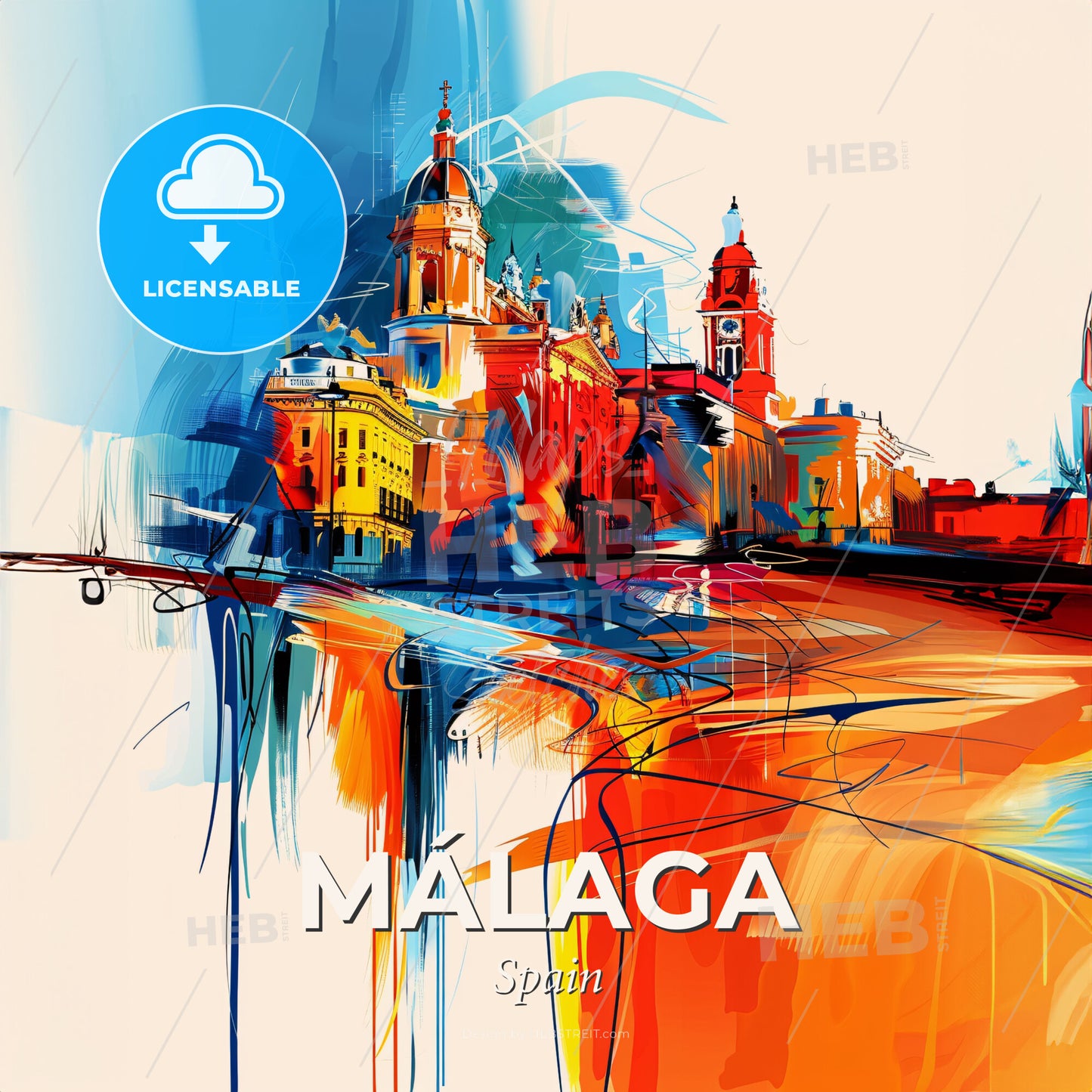 Vibrant Málaga, Spain - A Colorful Painting Of A City - Square format print template