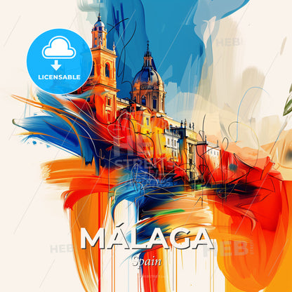 Vibrant Málaga, Spain - A Painting Of A Building With A Dome And Towers - Square format print template