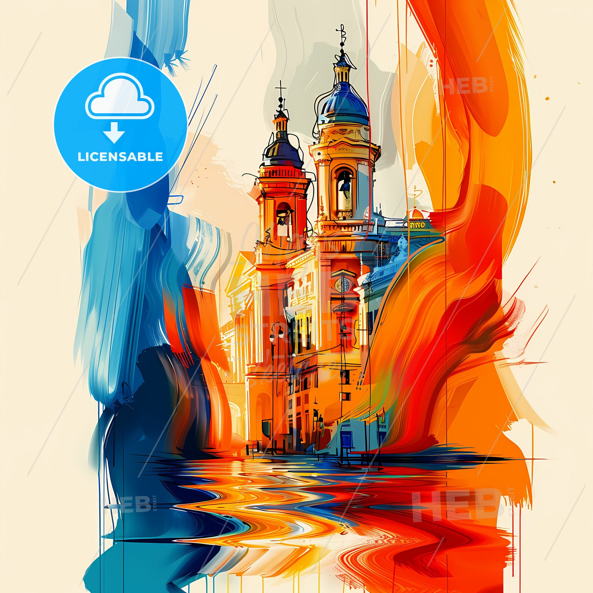 Vibrant Málaga, Spain - A Painting Of A Building With A Colorful Background