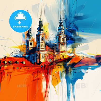 Vibrant München, Germany - A Painting Of A Building With Towers