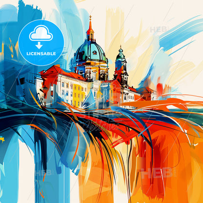 Vibrant München, Germany - A Painting Of A Building With A Dome