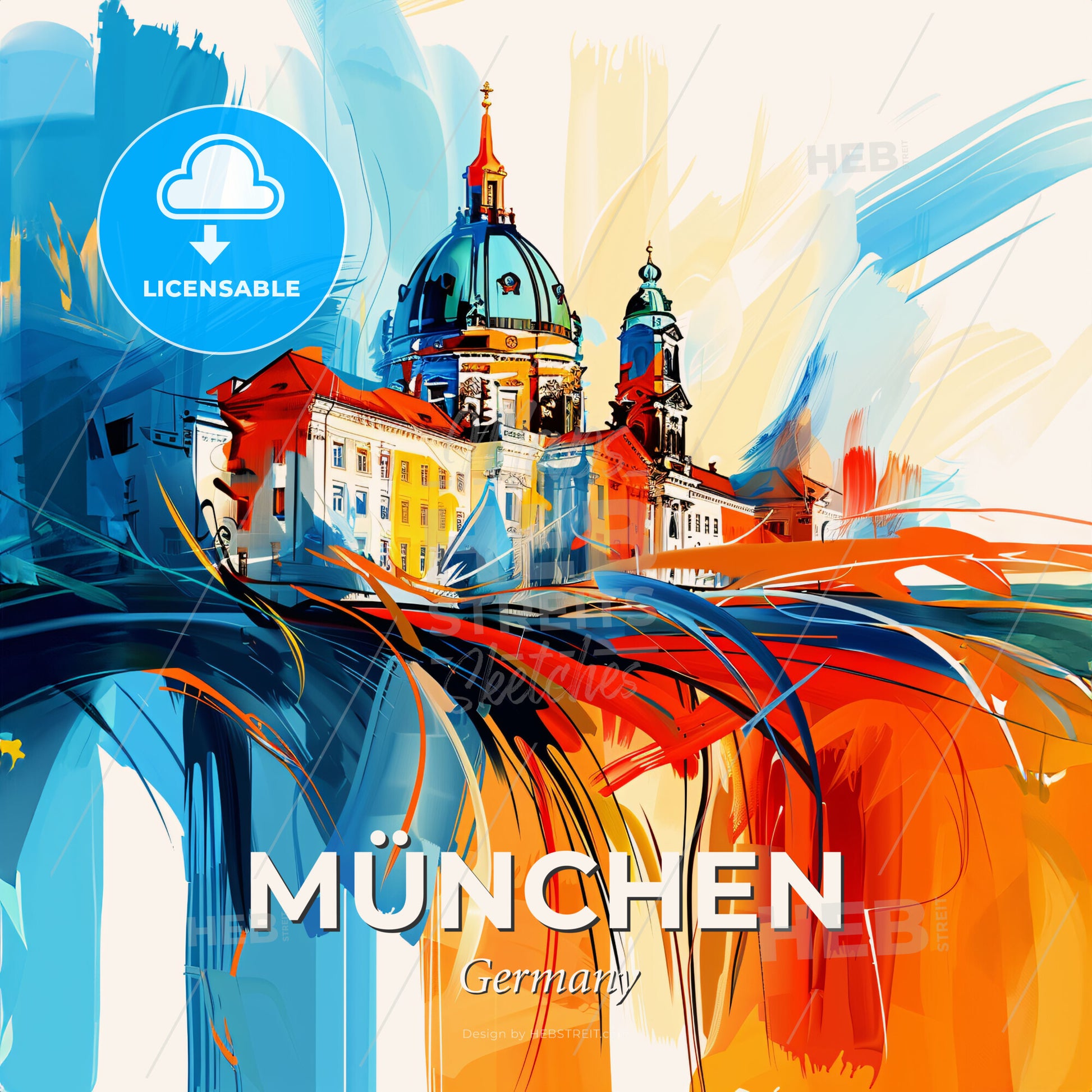 Vibrant München, Germany - A Painting Of A Building With A Dome - Square format print template