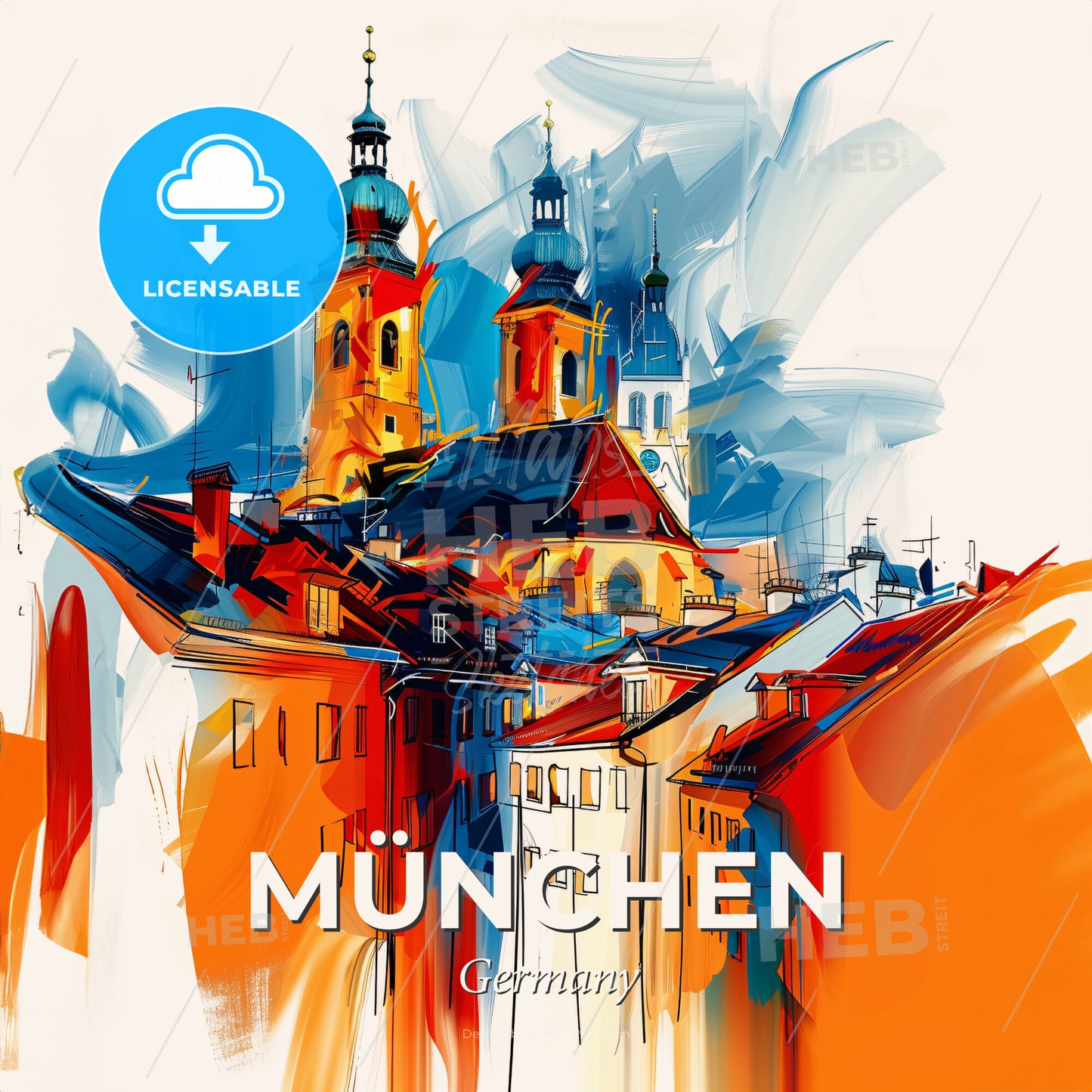Vibrant München, Germany - A Painting Of A City - Square format print template