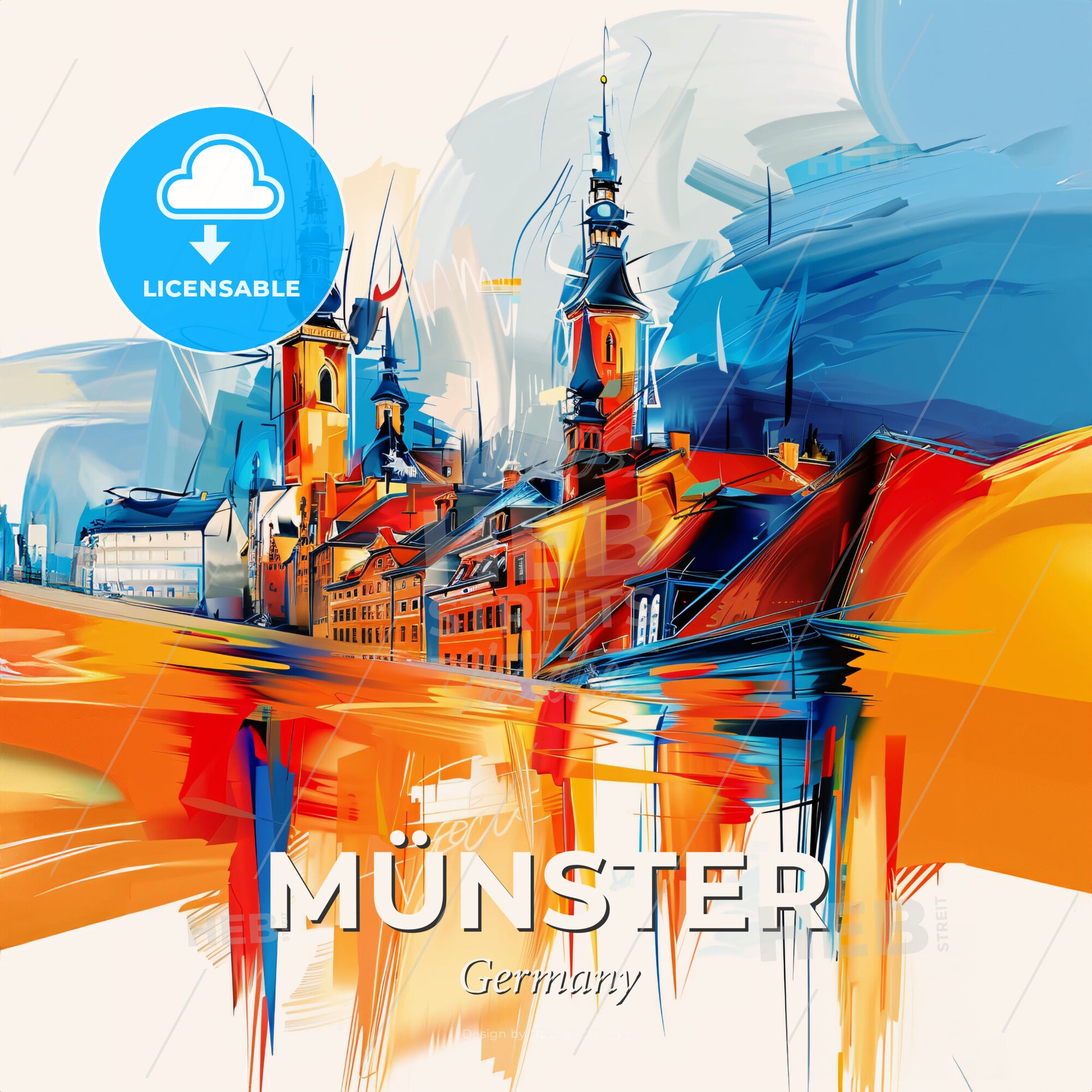 Vibrant Münster, Germany - A Painting Of A City - Square format print template