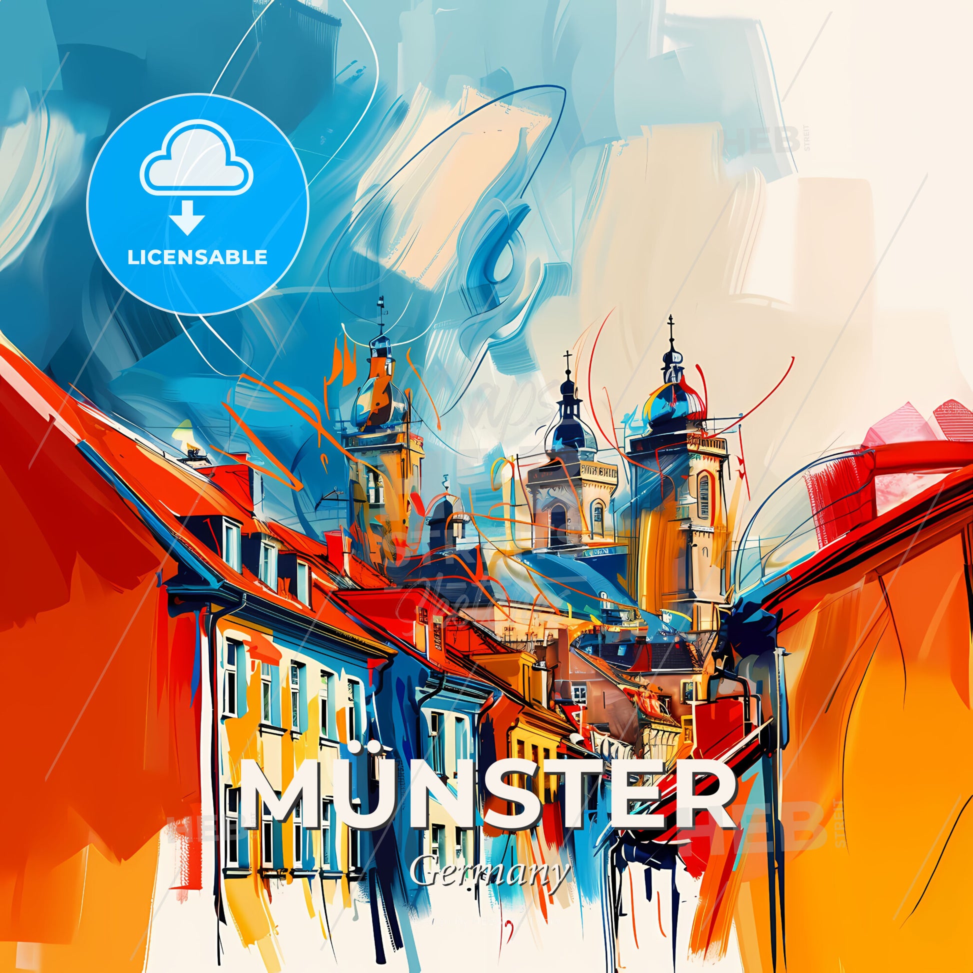 Vibrant Münster, Germany - A Colorful Buildings With Towers - Square format print template