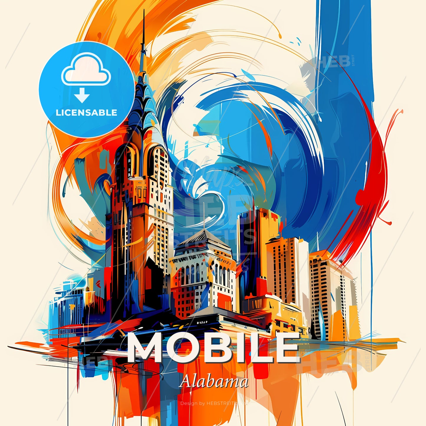 Vibrant Mobile, Alabama - A Painting Of A City - Square format print template