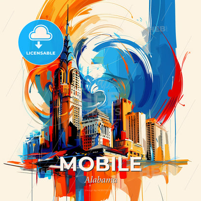 Vibrant Mobile, Alabama - A Painting Of A City - Square format print template