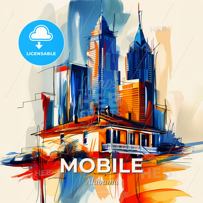 Vibrant Mobile, Alabama - A Painting Of A Building - Square format print template