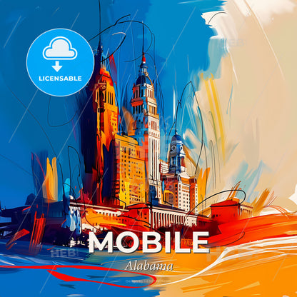 Vibrant Mobile, Alabama - A Painting Of A City - Square format print template