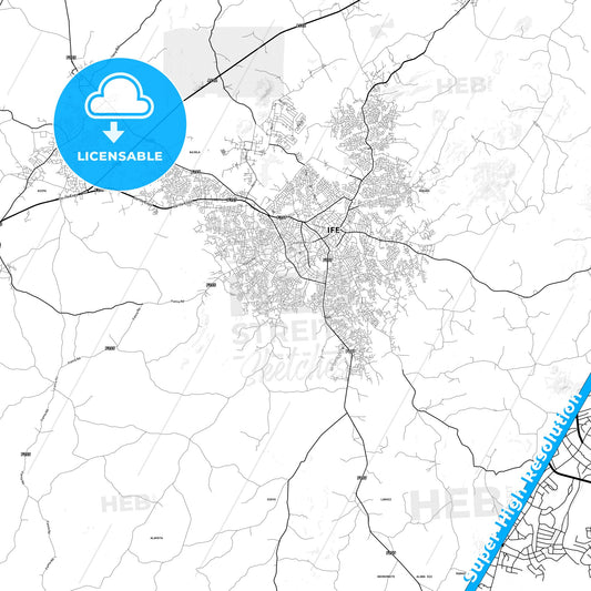 Modakeke, Nigeria light map with streetnames, citynames and districts
