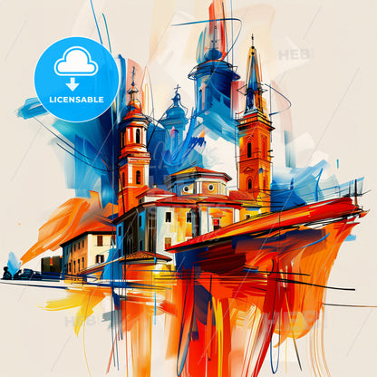 Vibrant Modena , Italy - A Painting Of A Building