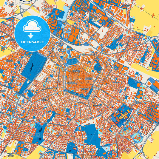Colorful Modena Street Map with Labels and Buildings