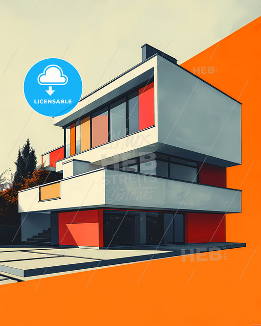 Bauhaus-inspired Abstract Painting: Vibrant Flat Color Block Architecture