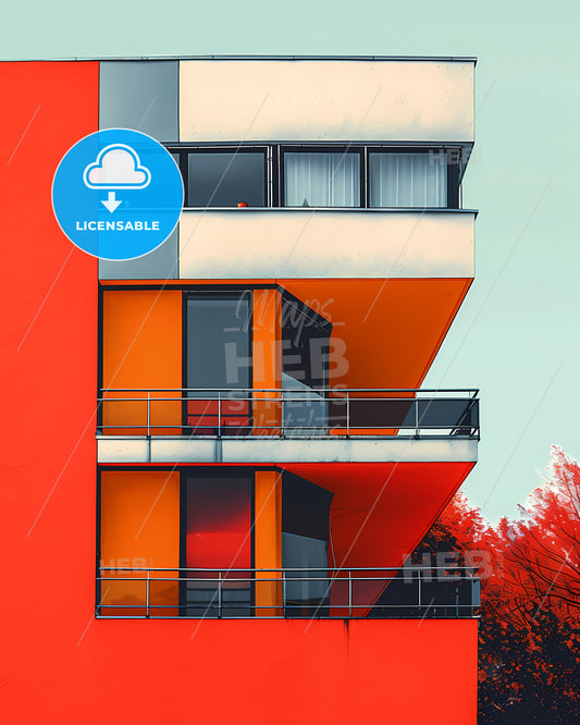 Bauhaus, architecture, painting, geometry, flat, poster, bright colors, windows