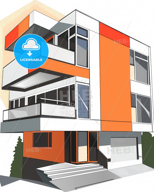 Bauhaus Geometric Painting, Flat Style, Vibrant Colors, Balcony, Art Focus