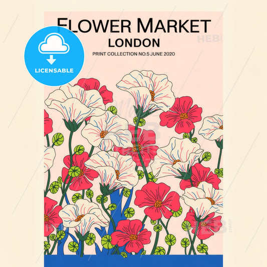 Modern Floral Elegance: Pink & Red Flower Market Print - London Collection No.5