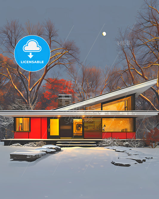 House in Snowy Landscape, Modern Art, Vibrant Painting, Teenage Engineering, Dieter Rams
