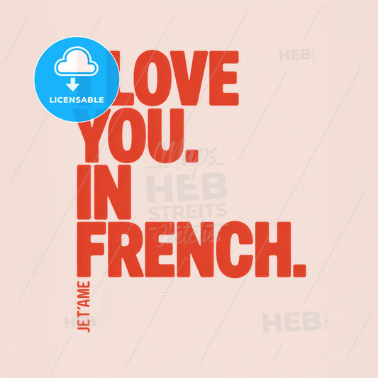 Modern Minimalist Coral Red 'I LOVE YOU' French Typography Art Print in Pink
