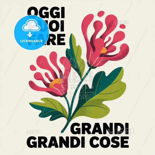 Modern Minimalist Pink Floral Art Print - Inspiring OGGI PUOI FARE GRANDI COSE